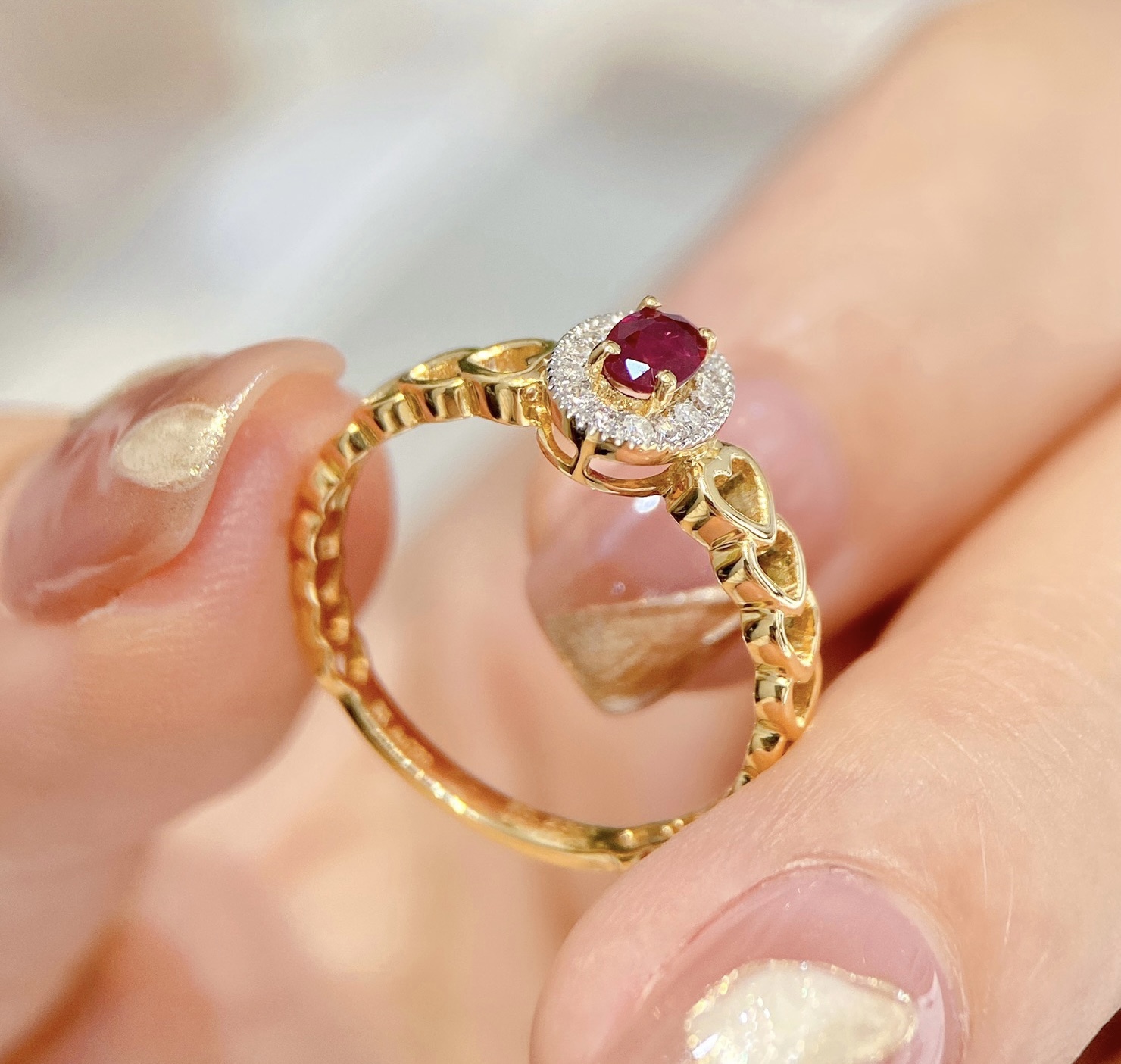 Vintage Ring Ruby Swarovski Crystal Double Heart Ring 18k Gold Antique  Womans Handmade Jewelry R2342