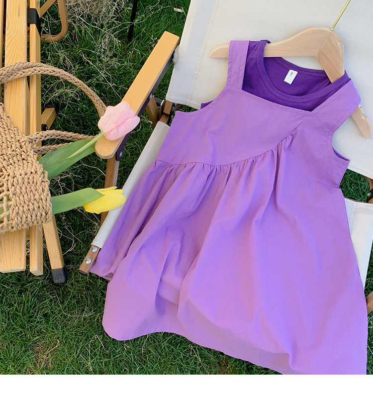 <兩件組> 紫色背心裙洋裝+內搭背心