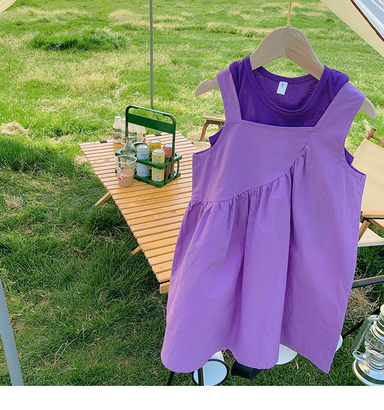 <兩件組> 紫色背心裙洋裝+內搭背心
