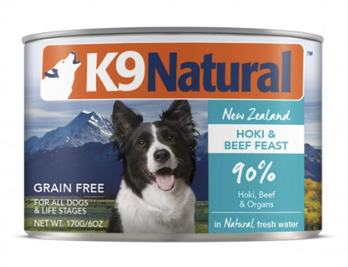 K9 NATURAL 牛肉及藍尖尾鱈魚主食狗罐頭 (170G/370G)