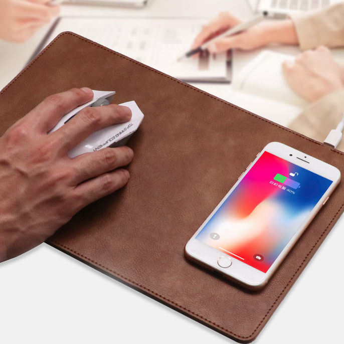 真皮無線滑鼠墊