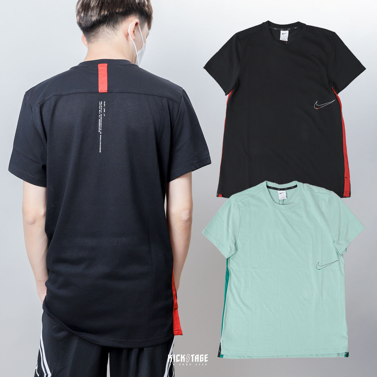 男款 NIKE Dri-FIT TEE 黑色 綠色 小勾 標語 網眼拼接 運動 訓練 吸濕排汗 短T【DM6669-010】