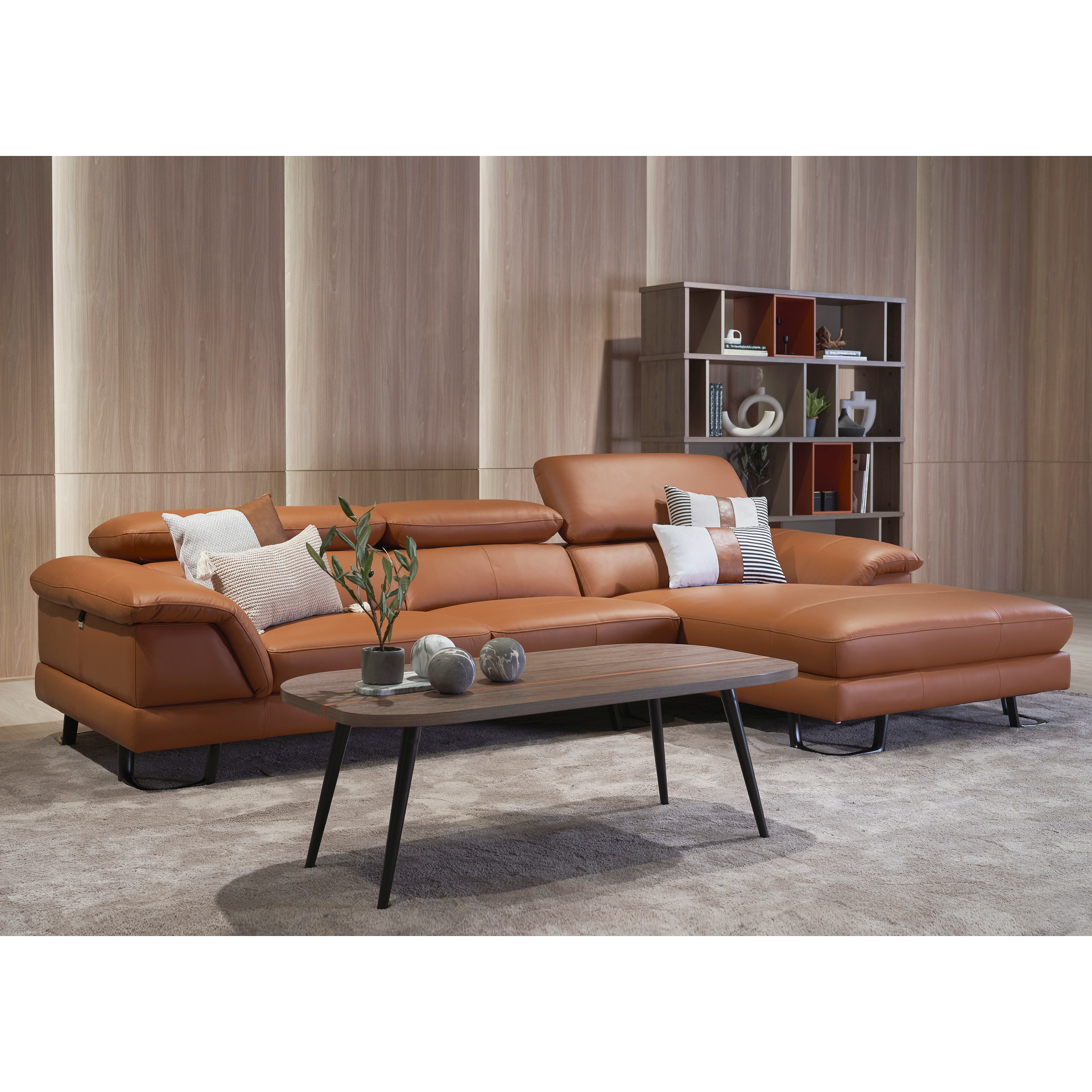 Korus L 型皮沙發 - 愛馬仕橘〔SF9435L〕【牛皮沙發/L型沙發/真皮沙發/貴妃椅沙發】