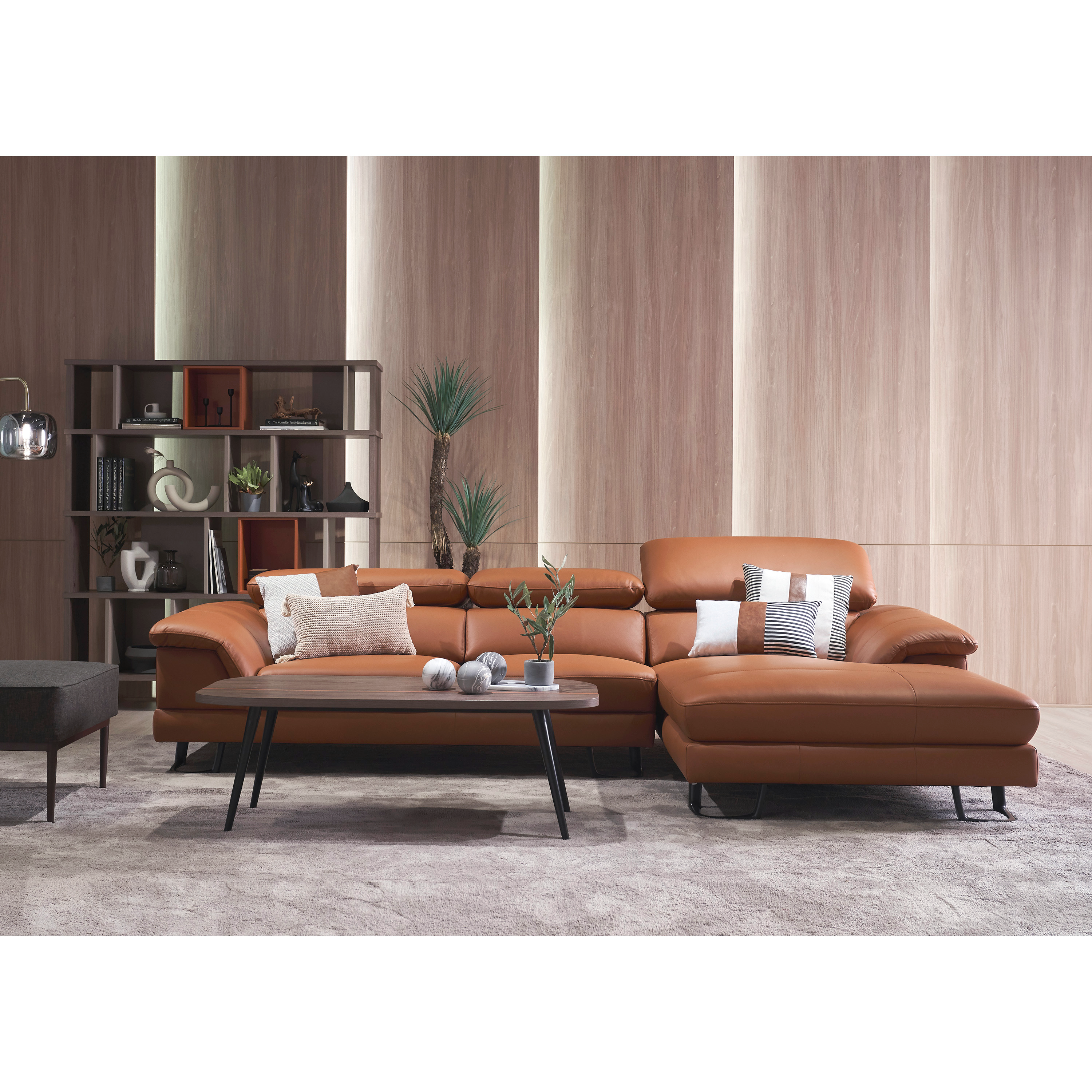 Korus L 型皮沙發 - 愛馬仕橘〔SF9435L〕【牛皮沙發/L型沙發/真皮沙發/貴妃椅沙發】