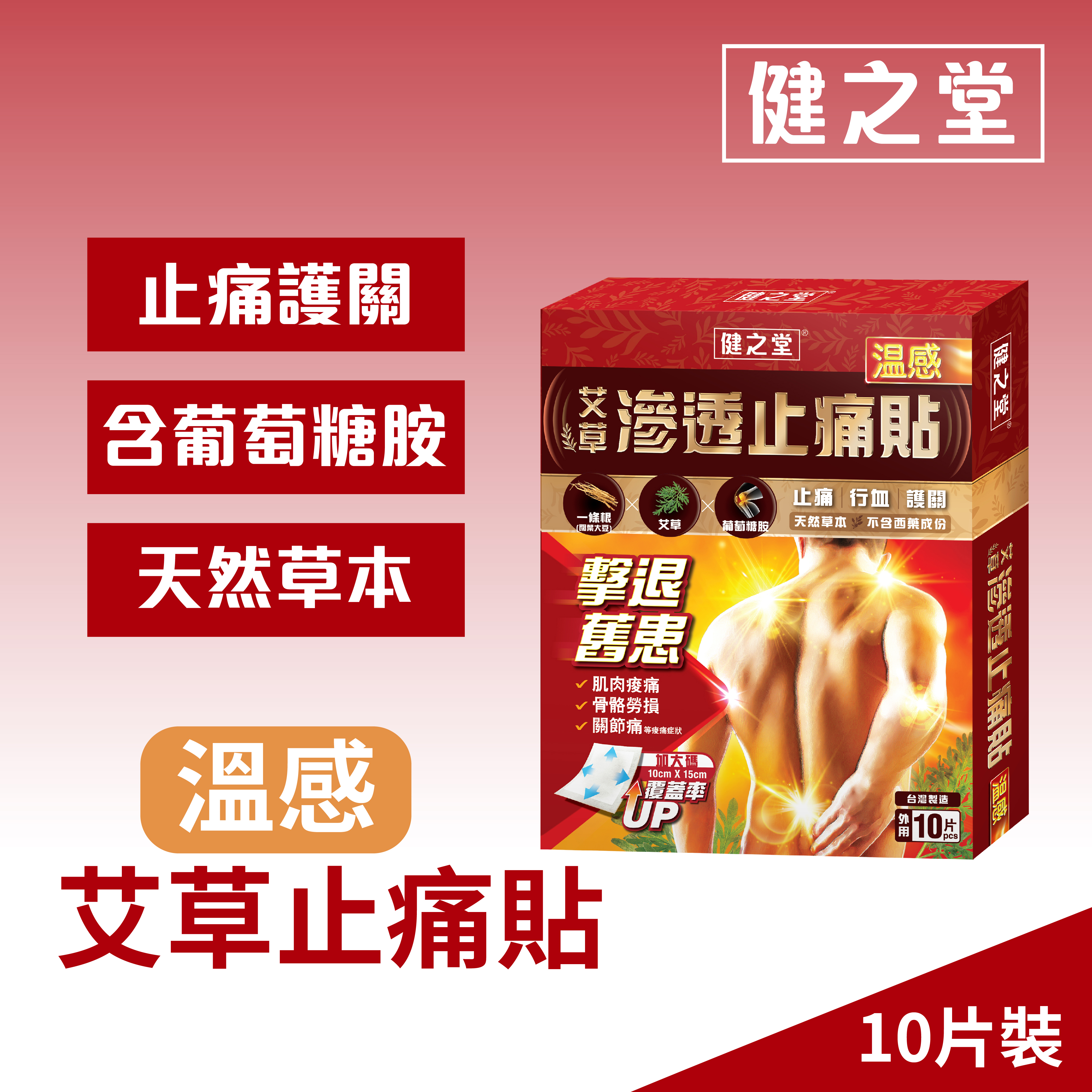 [多件優惠] 健之堂 金門一條根艾草滲透止痛貼(溫感) 10 片裝