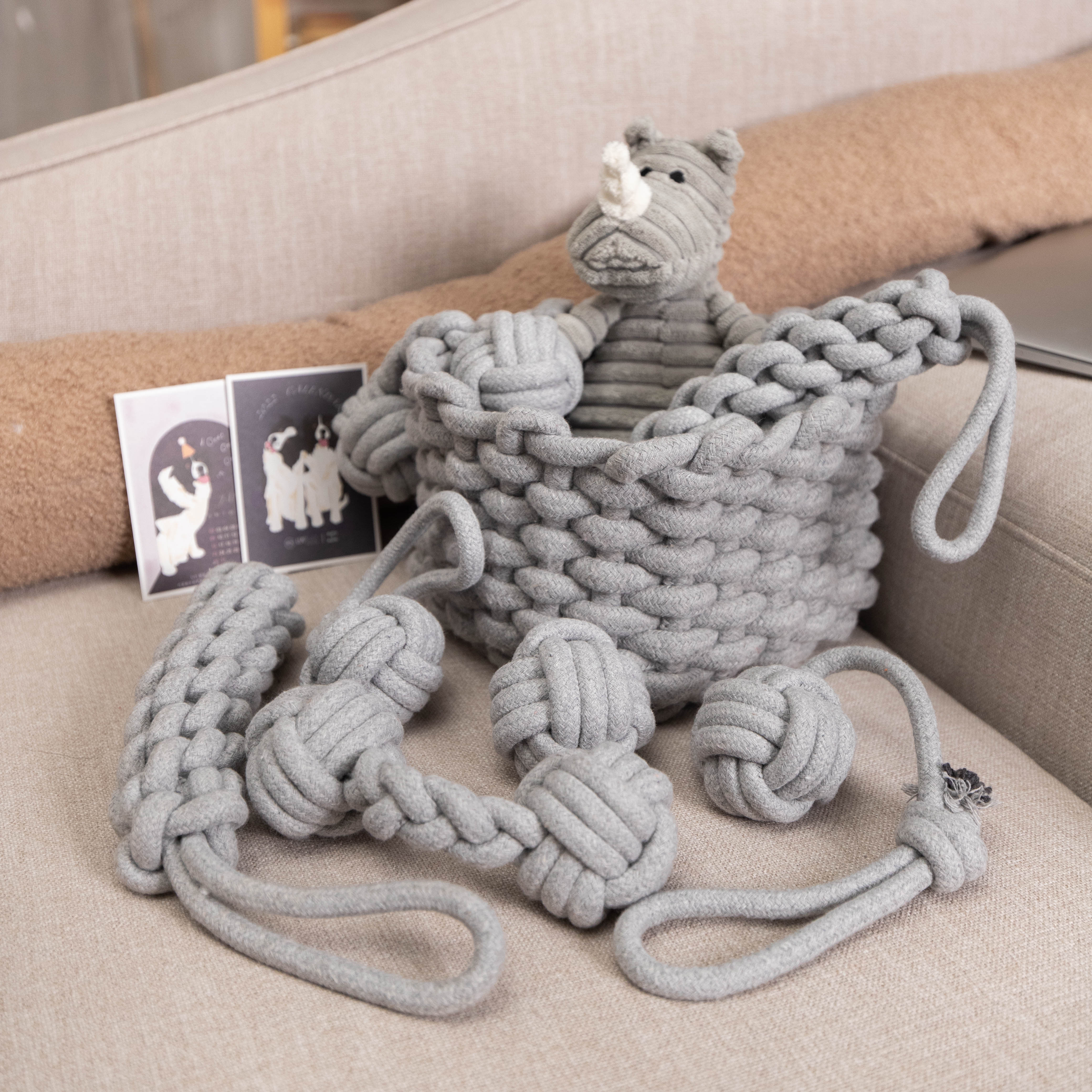 毛孩玩具 | 編織拉扯玩具｜灰棉繩