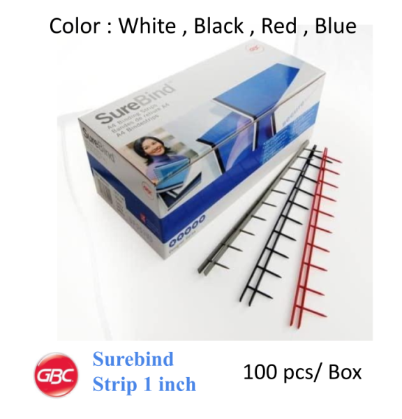 GBC Surebind STRIP 1 Inch , 10 bins (bind up to 250 sheets) A4 (100 pcs/Box )  T 骨夾條膠條10支釘 (每盒100 條) for GBC surebind system 1, 2, 3 (Available in 4 colours : White , Black , Red , Blue)