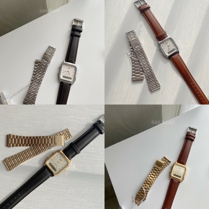 #現貨供應 CASIO 特製錶帶淺棕/黑棕 配金錶/銀錶(皆附原廠鋼錶) 手錶