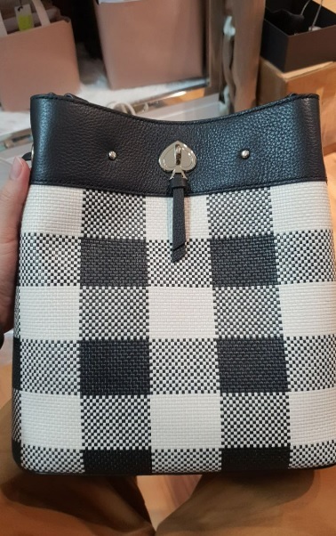 [S] KATE SPADE K7316 LARGE BUCKET GINGHAM WOVEN F,BLACK MULTI, 196021077371 (SKS161)