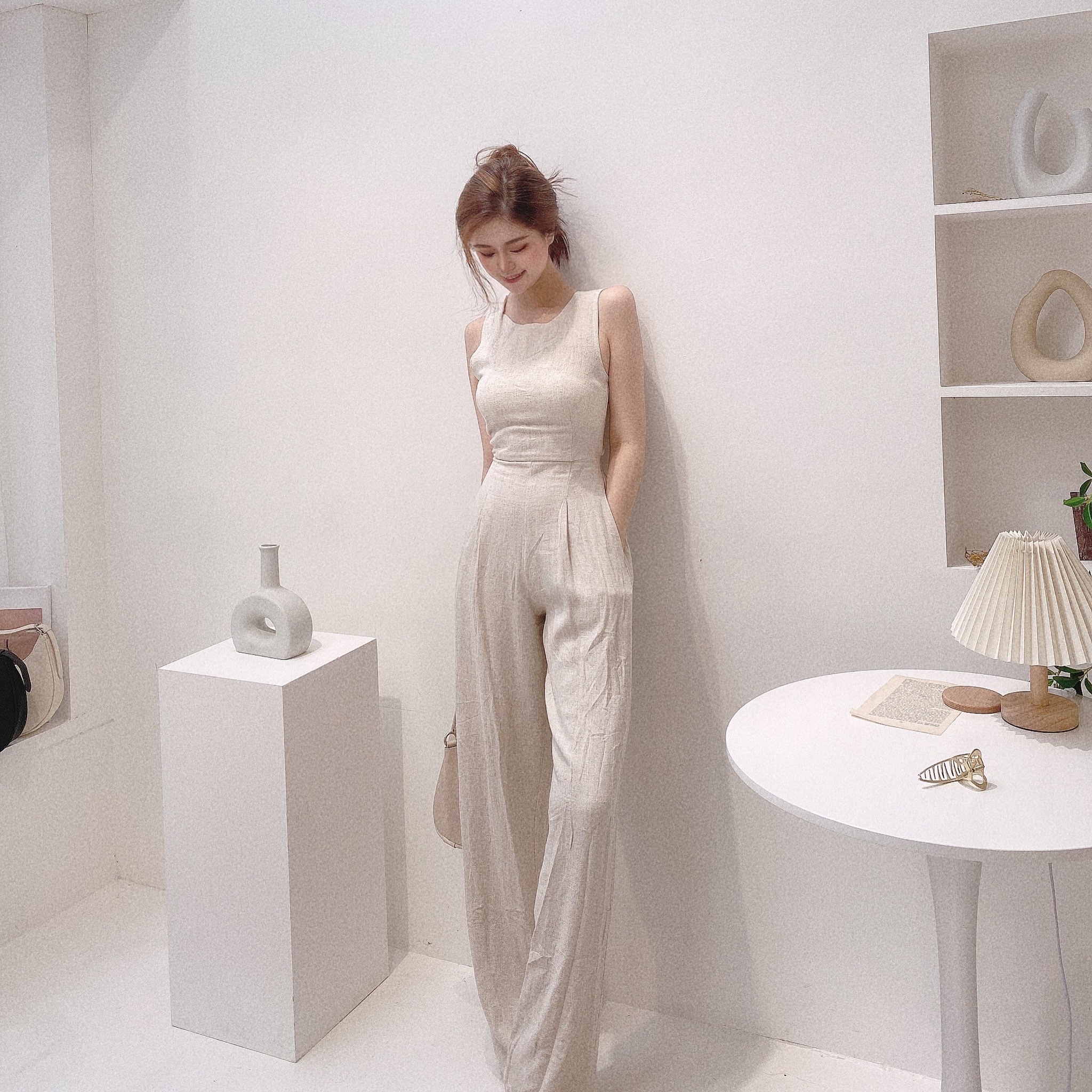 棉麻後綁露背連身褲/二色【C02270502】