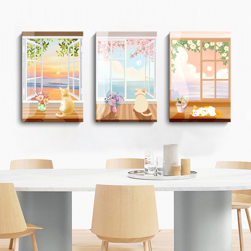 窗邊小貓無框掛畫