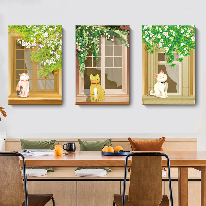 窗邊小貓無框掛畫