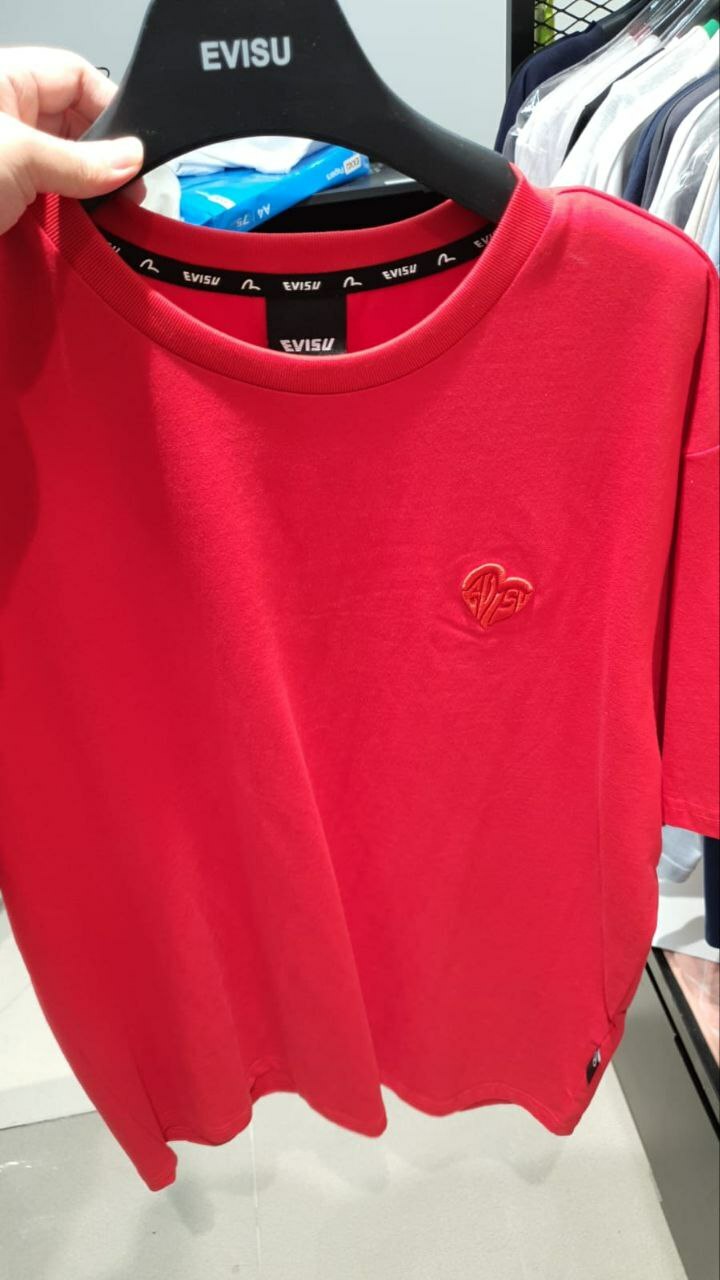 [S] EVISU HEART EMBROIDERY LOOSE FIT SHORT SLEEVE T-SHIRT, RED, EU5UTS924-RED (SEV70)