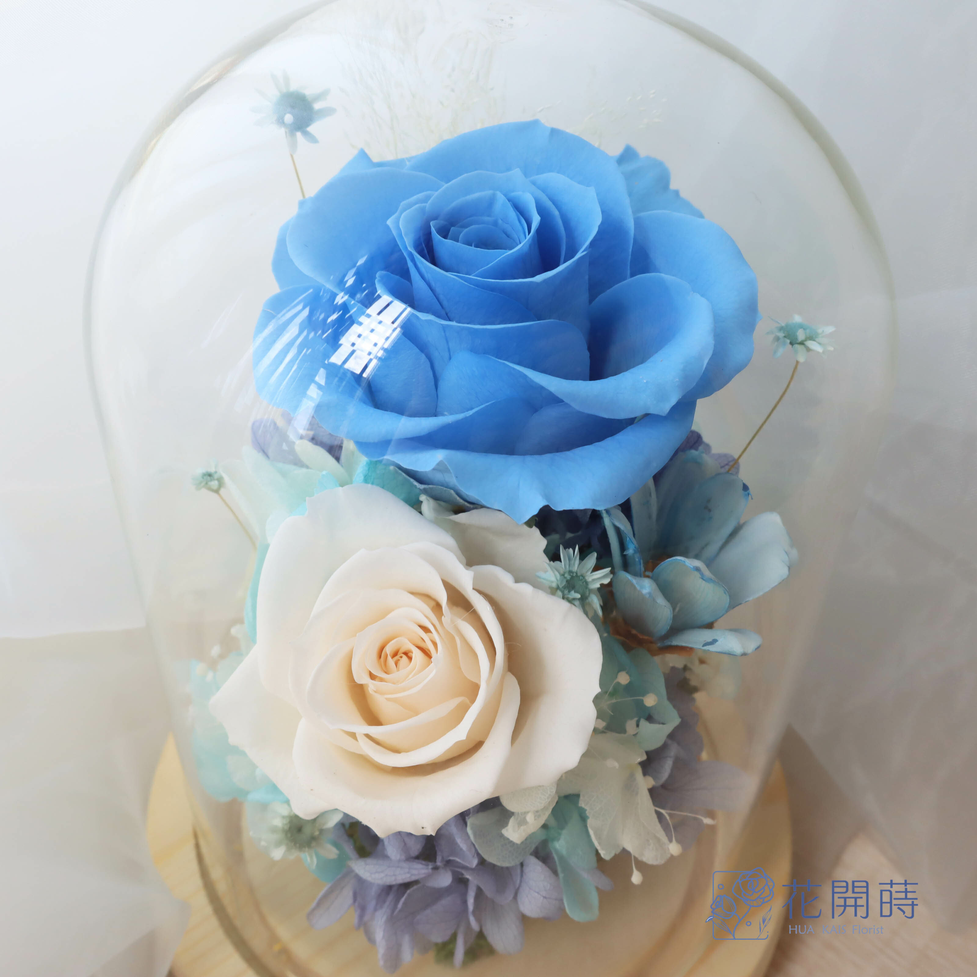 永生花玻璃罩|寧靜藍|父親節禮物|生日禮物|情人節禮物|