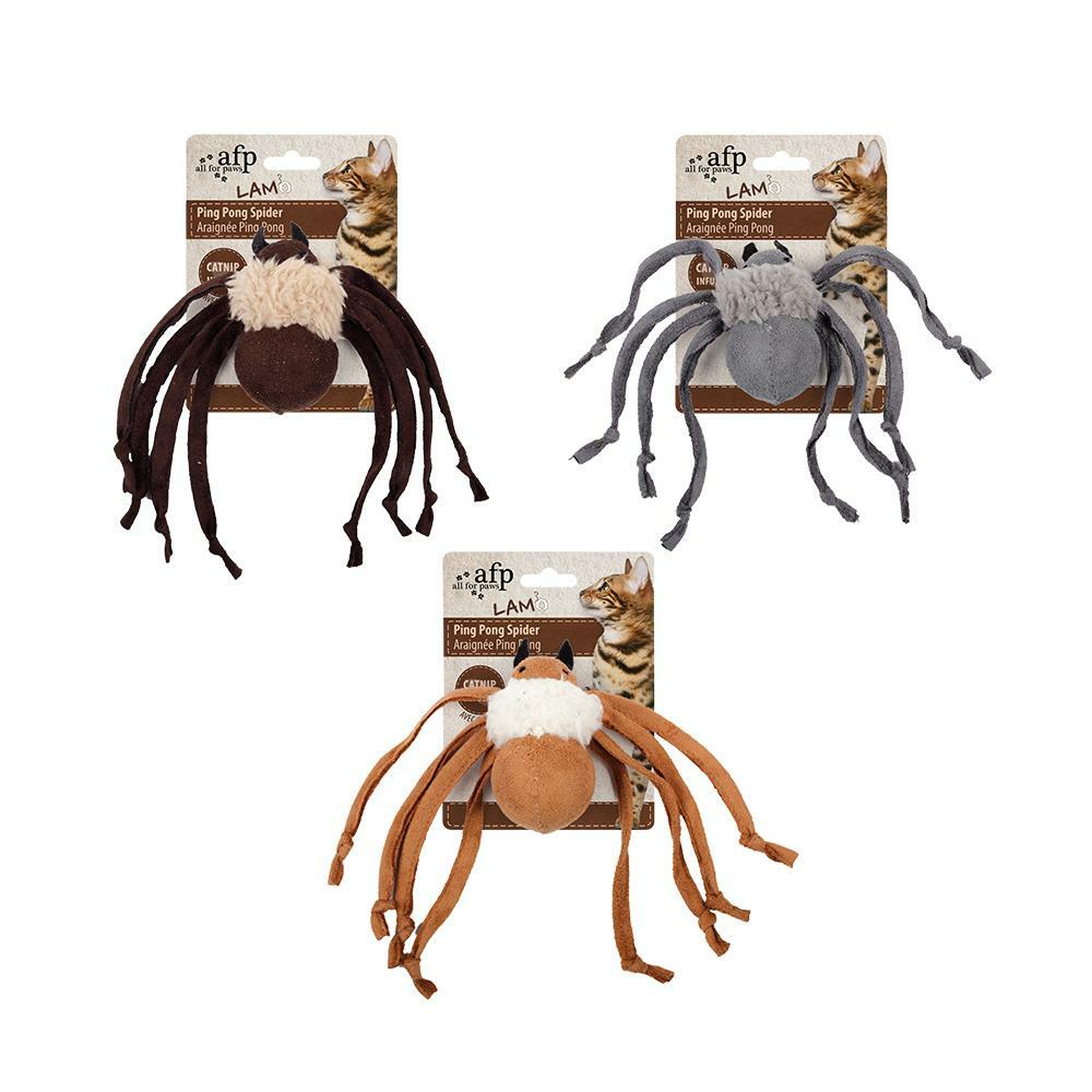 【all for paws】美國AFP貓用玩具 羔羊毛系列-乒乓蜘蛛(顏色隨機)