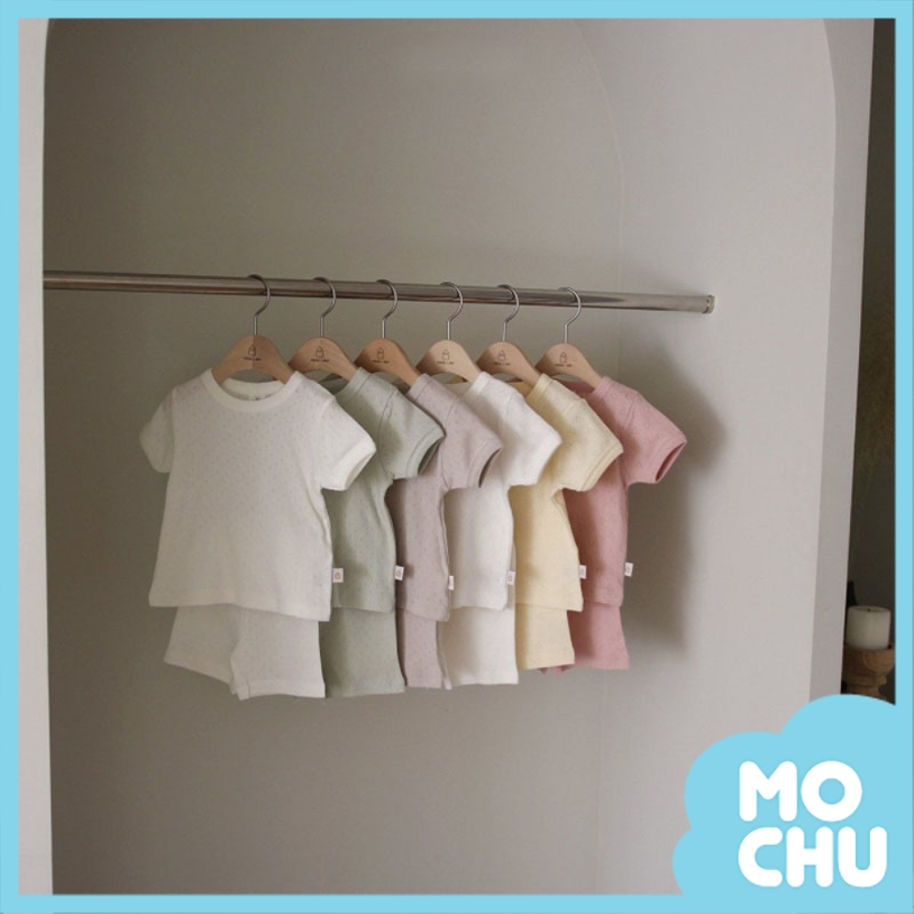 純色鏤空短袖套裝(三色)