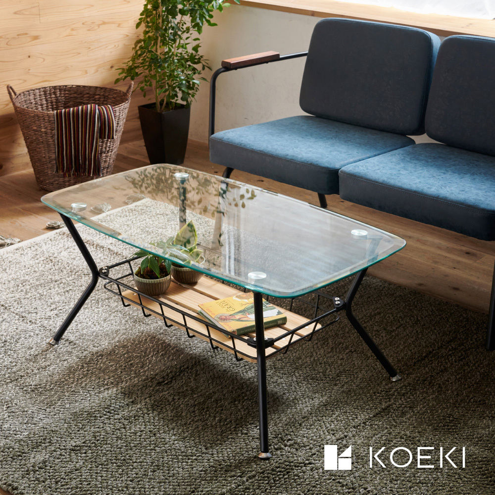 【日本KOEKI】工業風收納玻璃茶几 BCT-900（BK）
