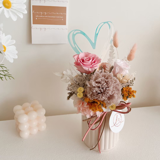 多色 韓式牛奶瓶永生盆花 康乃馨盆花