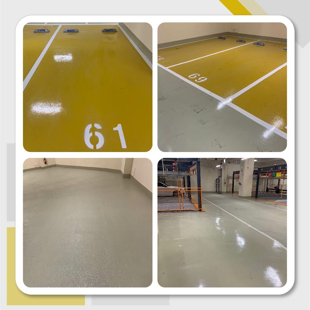 高雄璟House+停車場地坪工程，使用南寳漆的926T溶劑型環氧地坪面漆和910ABM無溶劑環氧流展型地坪中塗漆。