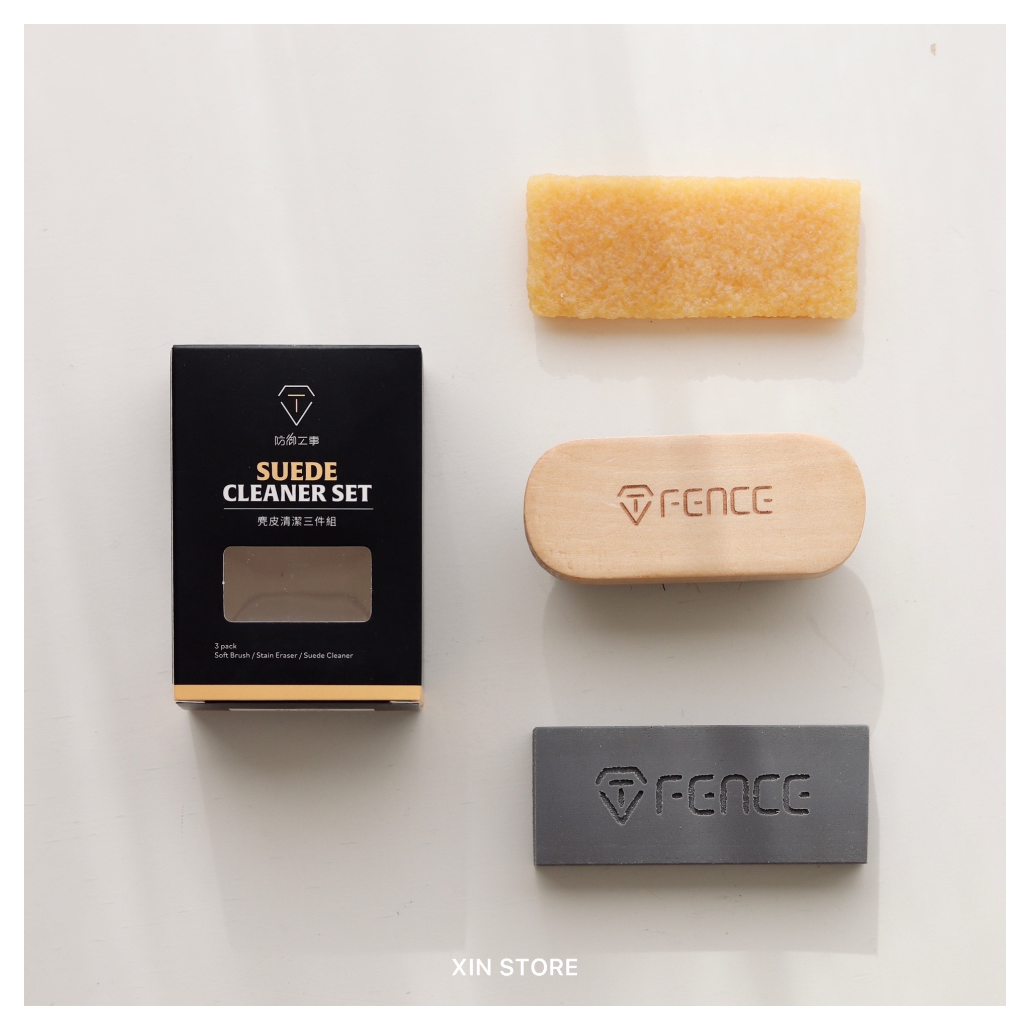 T-FENCE 防御工事 鬃毛刷 生膠麂皮擦 磨砂麂皮擦 輕巧 去屑 順毛 便利 麂皮清潔三件組