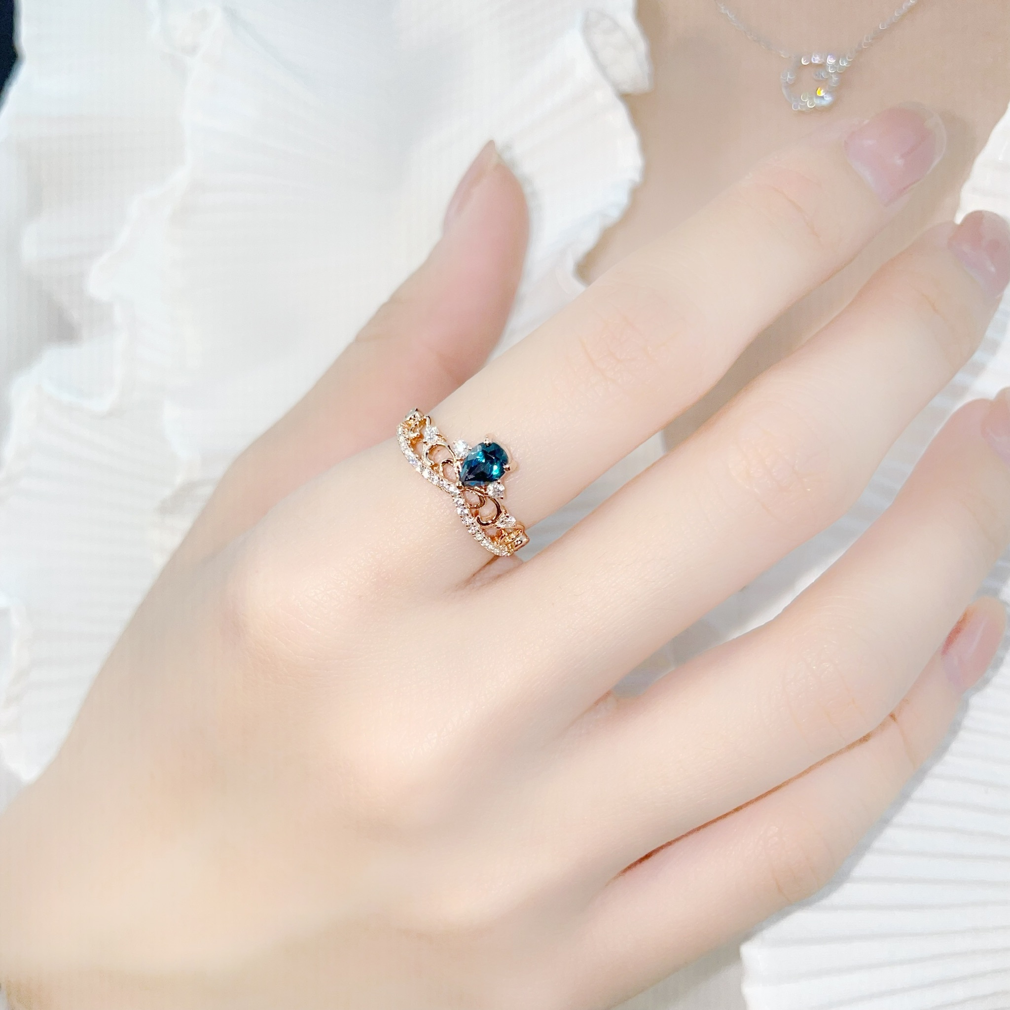 | 925純銀・厚鍍玫瑰金・托帕石  | 童話皇冠戒指 | RI0419 |