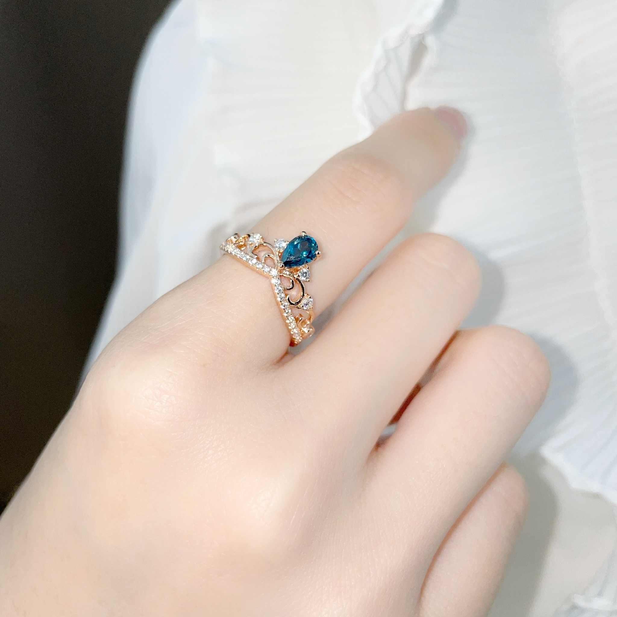 | 925純銀・厚鍍玫瑰金・托帕石  | 童話皇冠戒指 | RI0419 |