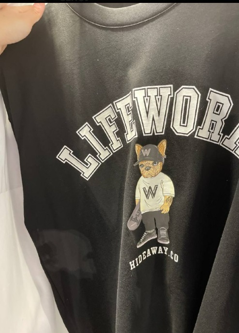[S] LIFEWORK HIP HOP DOG SHORT SLEEVE T-SHIRT,BLACK, LW222TS40740 (SLW90)