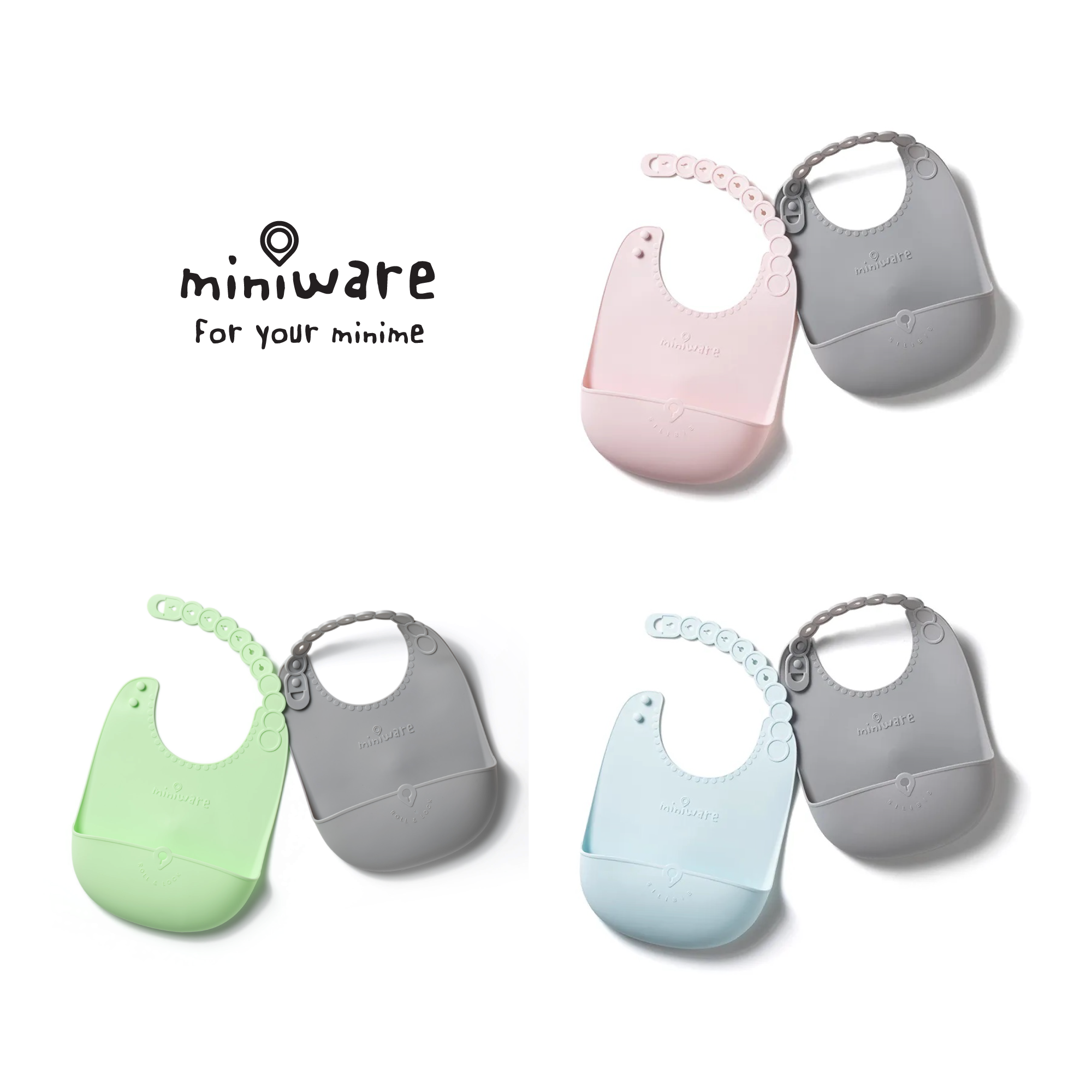 Miniware Roll & Lock Silicone Bib / Silibib  Set of 2