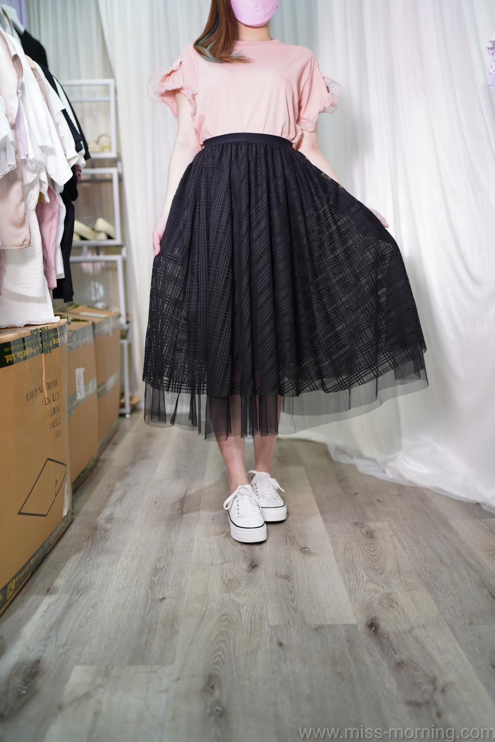 拼紗紗邊款上衣(12707)&三層顯瘦斜格紗裙(33398)