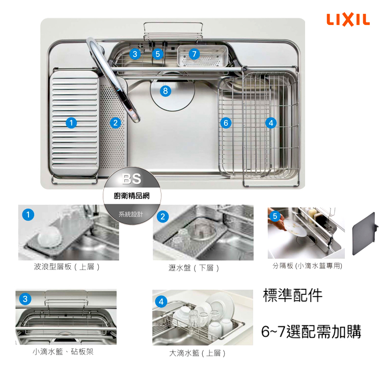 BS】日本驪住LixiL W型壓花靜音3D不鏽鋼水槽配件齊全樂洗中水槽