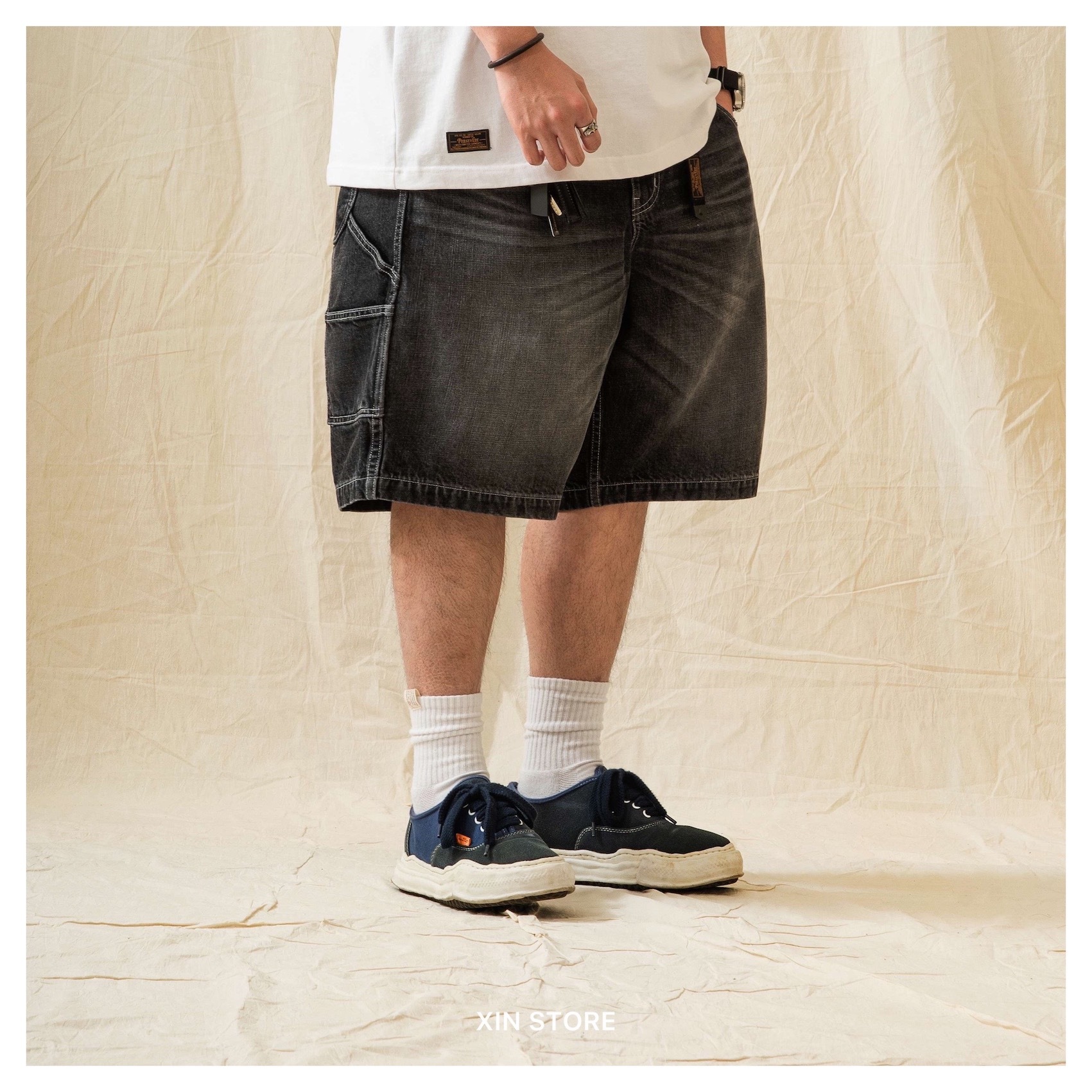 Persevere Hige Denim Shorts 短褲 寬鬆 丹寧 石洗 口袋 水洗藍 水洗黑