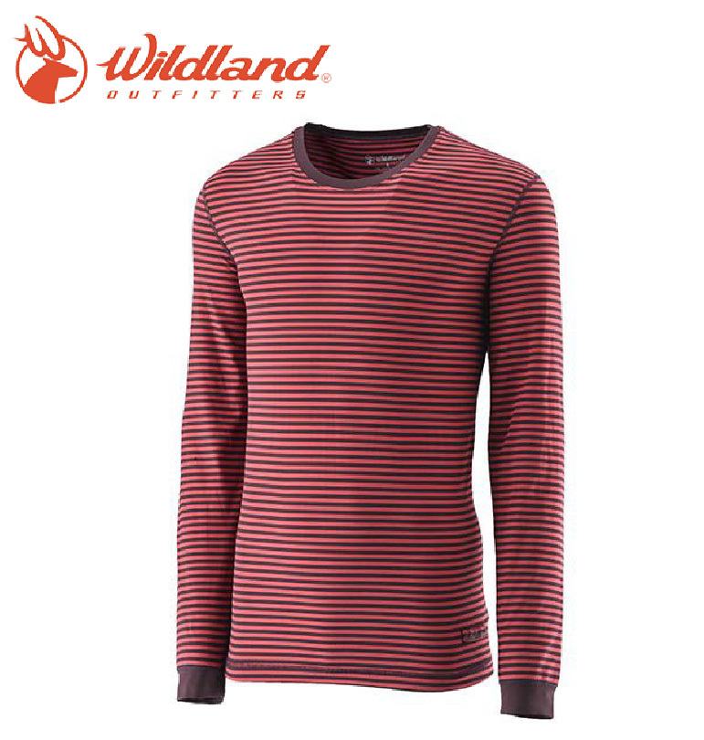 Wildland 荒野 遠紅外線條紋保暖衣 男款 暗紅 保暖/透氣/刷毛 01W22662