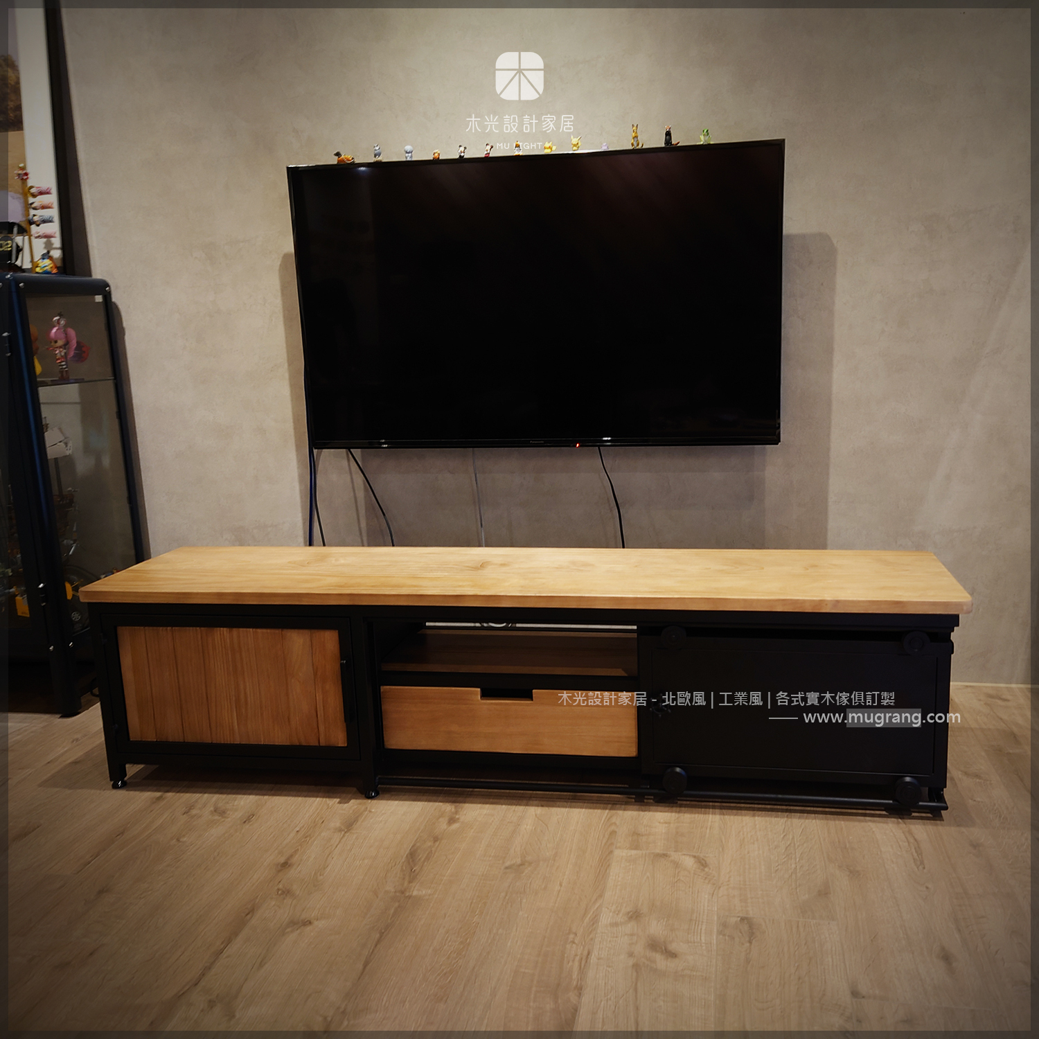 LOFT實木滑門收納電視櫃|可訂製