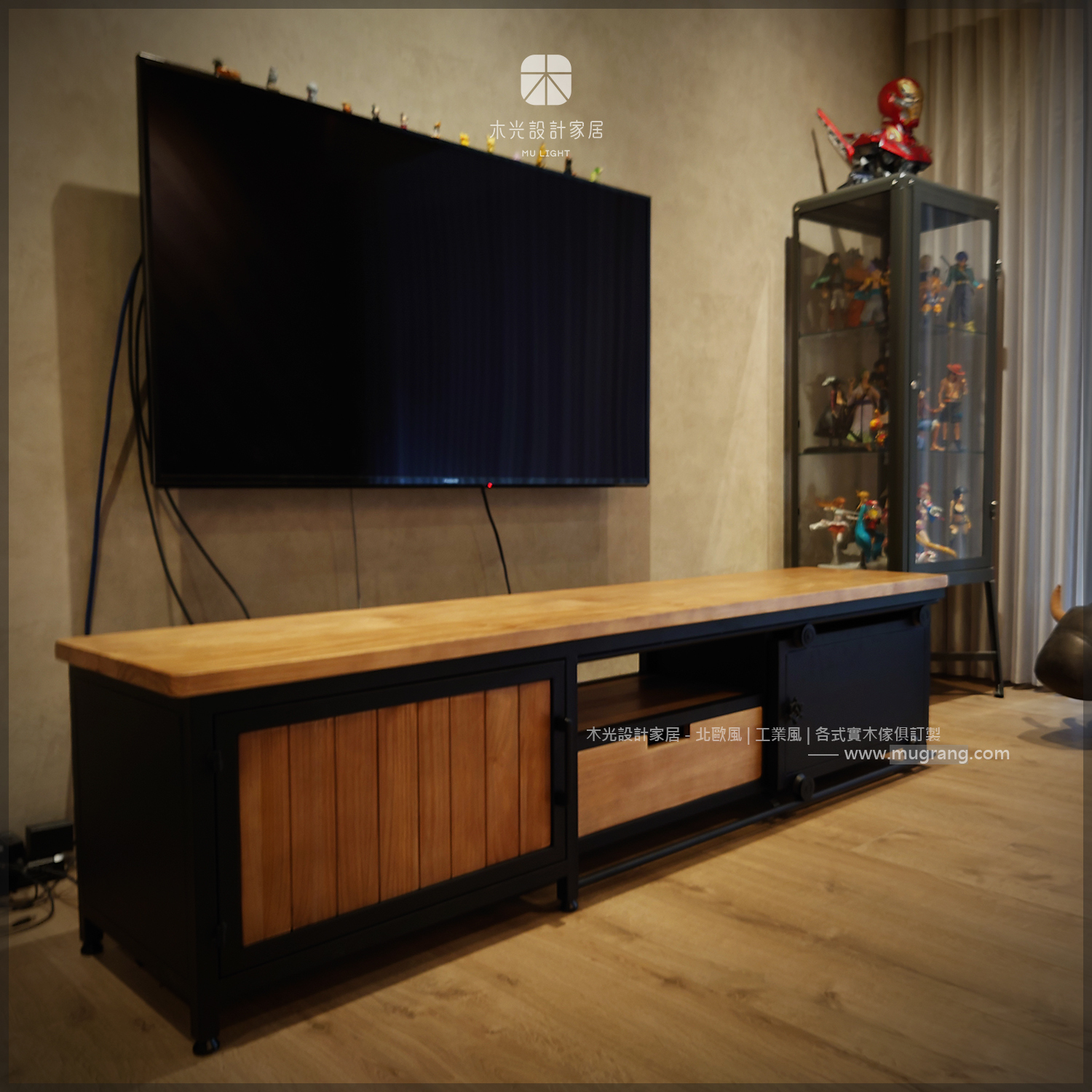 LOFT實木滑門收納電視櫃|可訂製