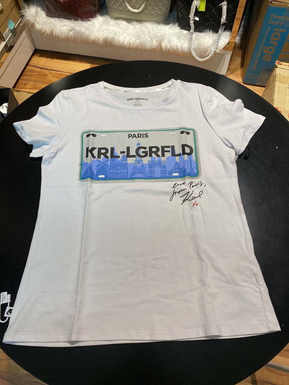 [S] KARL LAGERFELD LOVE FROM PARIS T-SHIRT,WHITE, L1WH0031-WHA (SKL172)