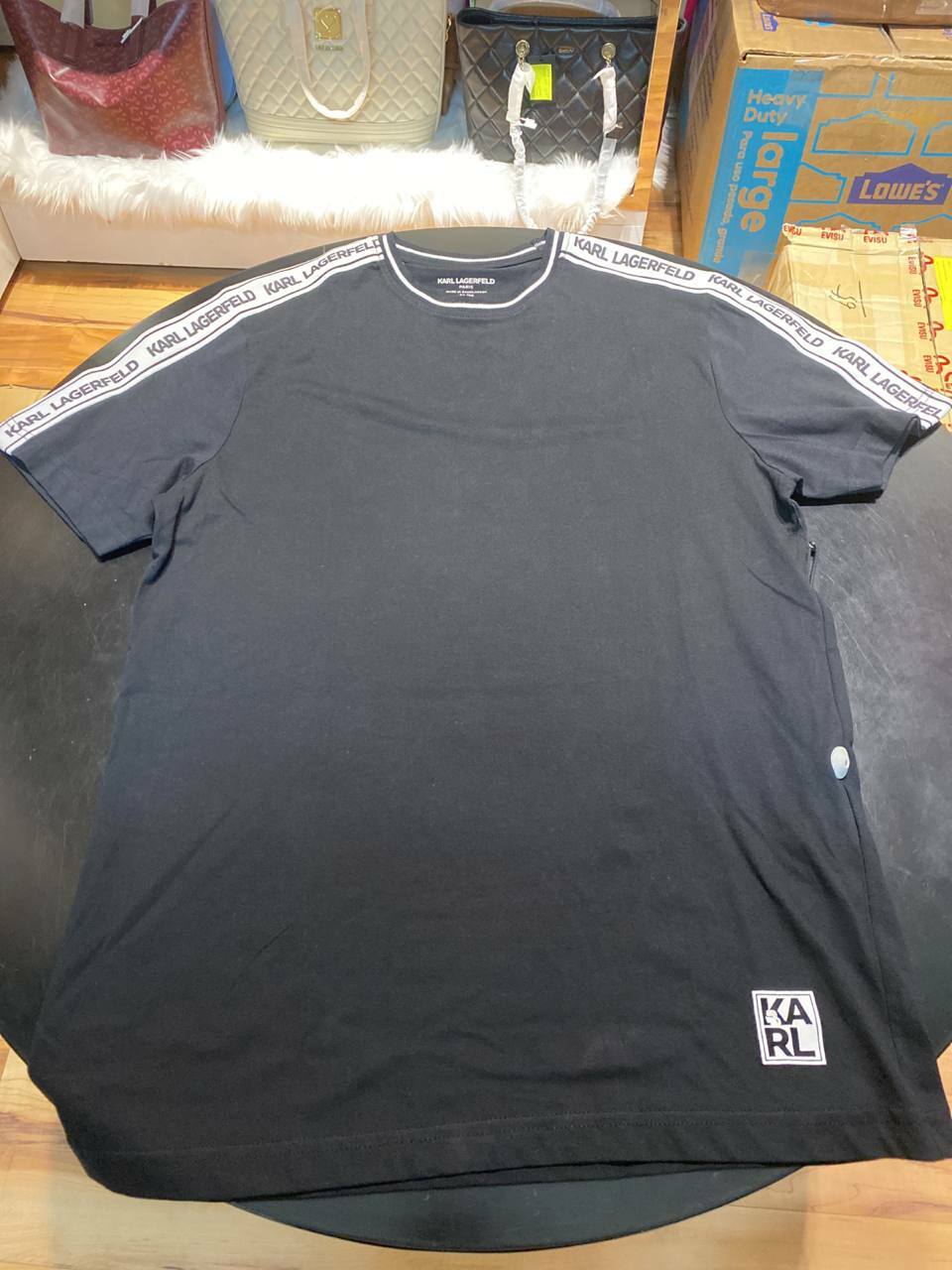 [S] KARL LAGERFELD LIOGO TAPE T-SHIRT, BLACK, LM0K0003-BLK (SKL174)