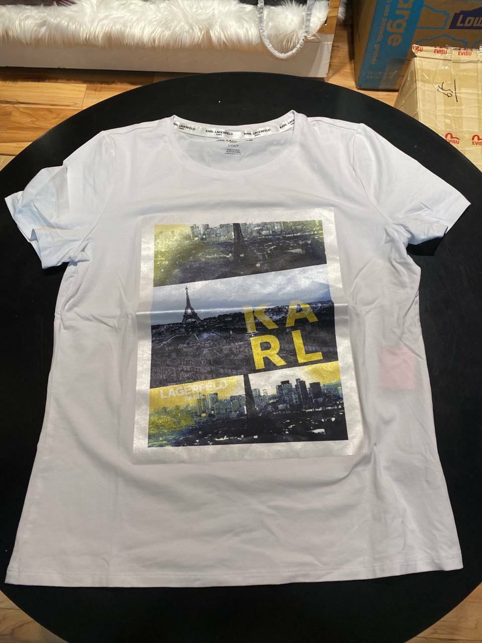 [S] KARL LAGERFELD BIG PRINT T-SHIRT,WHITE, L1WHF050-WHT (SKL177) FINAL SALES