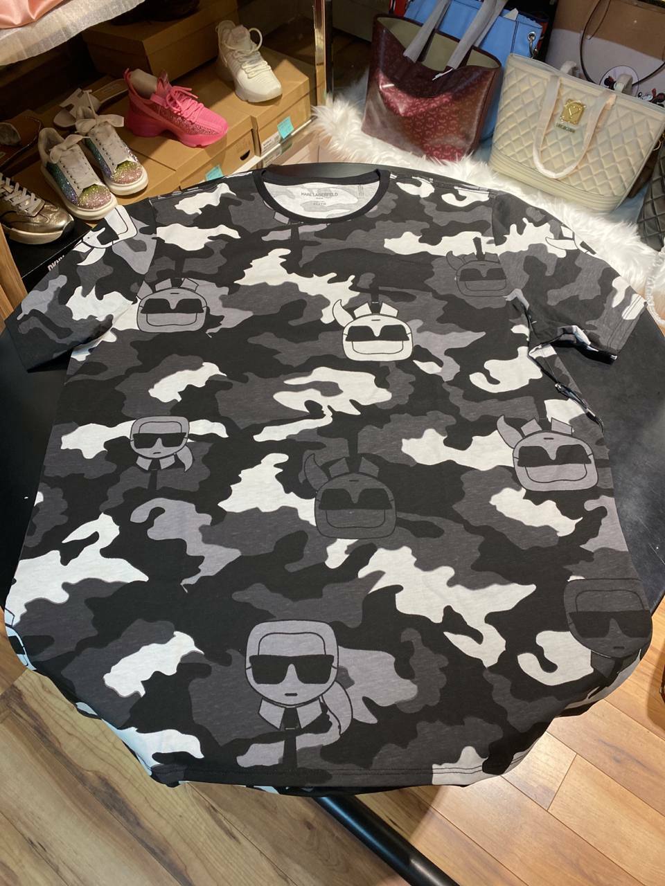 [S] KARL LAGERFELD MEN'S CAMO T-SHIRT, BLACK/GREY, LM1G2094-BKG (SKL178)