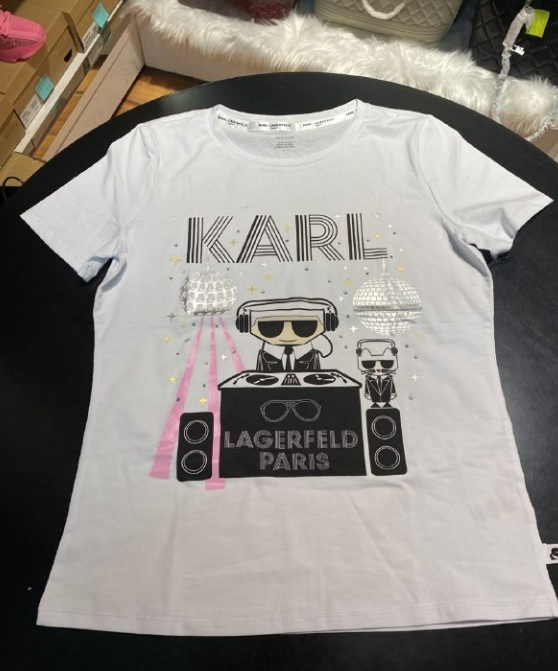 [S] KARL LAGERFELD DISCO LOGO SHORT SLEEVE T-SHIRT,WHITE, L1WHF015-WHT (SKL182)