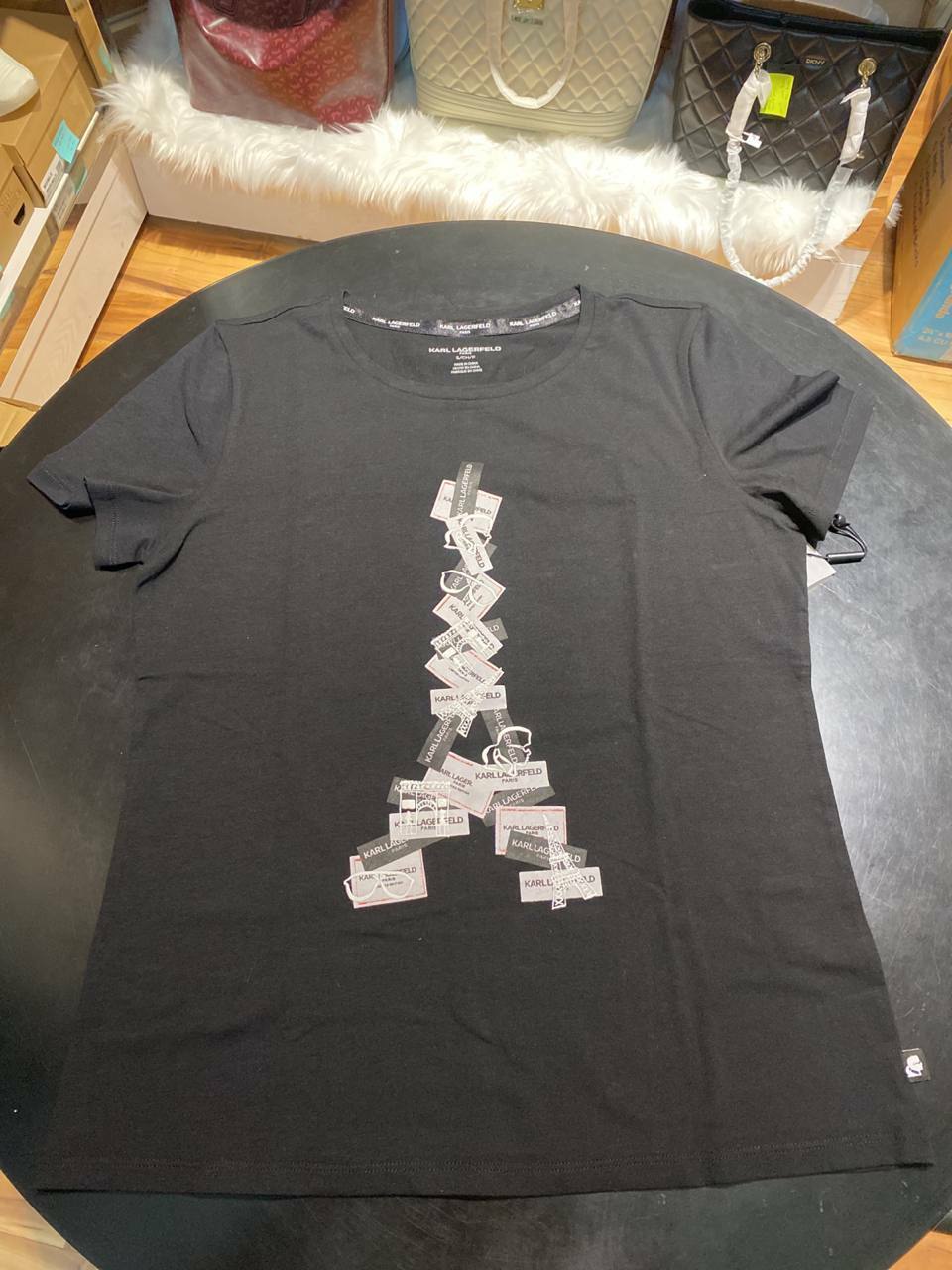 [S] KARL LAGERFELD EIFFEL PRINT T-SHIRT,BLACK, L1WHF025-BLK (SKL187)