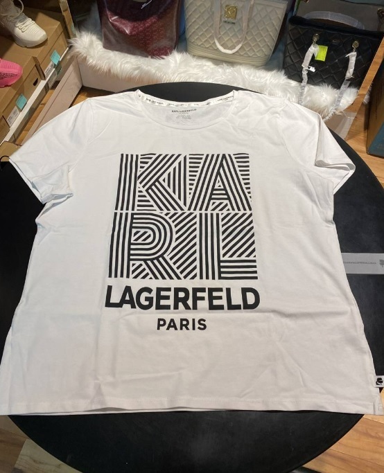 [S] KARL LAGERFELD LOGO LINE TEE,WHITE.BLACK, L1WHF086-WHB (SKL194)