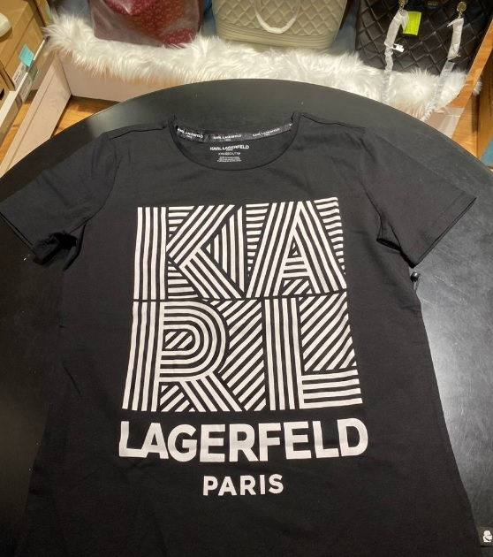 [S] KARL LAGERFELD LOGO LINE TEE,BLACK/WHITE, L1WHF086-BLW (SKL195)