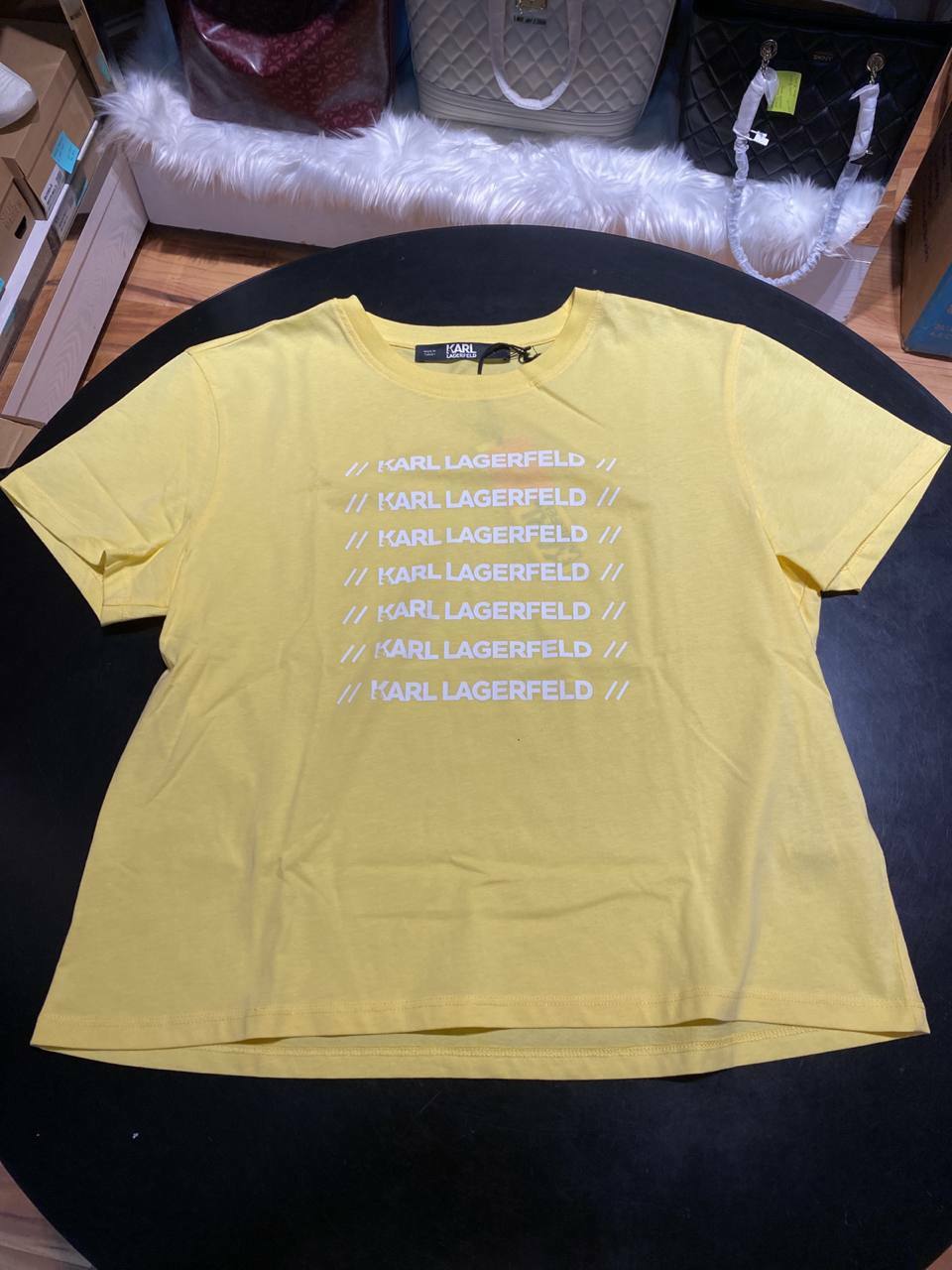 [S] KARL LAGERFELD ATHLEISURE CROP T-SHIRT,YELLOW, 20WW1703-YELLOW (SKL196)