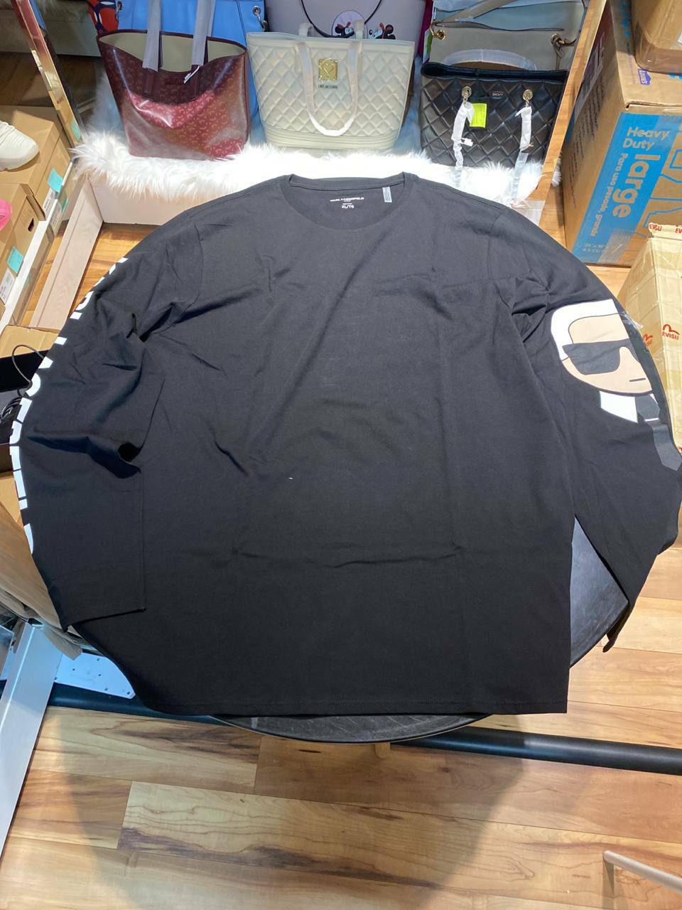 [S] KARL LAGERFELD CHARACTER LOGO LONG SLEEVE TEE,BLACK, LM1G2158-BLK (SKL201)