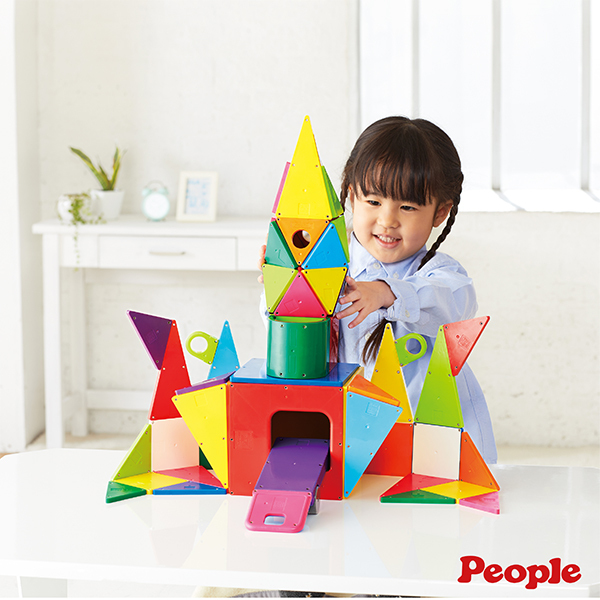 日本 People-益智磁性積木BASIC系列-平面積木豪華組(附吸附板)(1歲6個月以上~ )