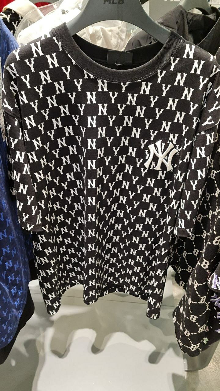 [S] MLB MONOGRAM ALL-OVER PRINT T-SHIRT NEW YORK YANKEES,BLACK, 3ATSM1023-50BKS (SMLB118)