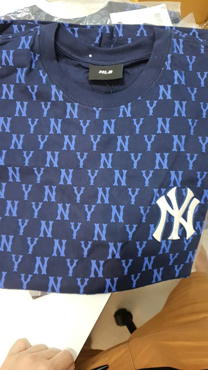 [S] MLB MONOGRAM ALL-OVER PRINT T-SHIRT NEW YORK YANKEES,NAVY, 3ATSM1023-50NYS (SMLB119)