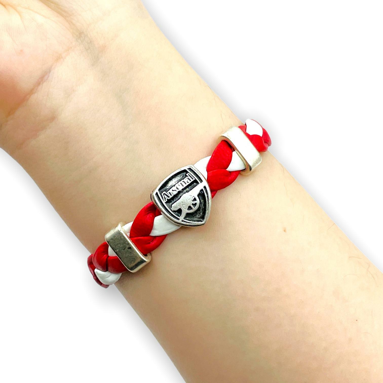 阿仙奴紅白色仿皮金屬會徽手帶