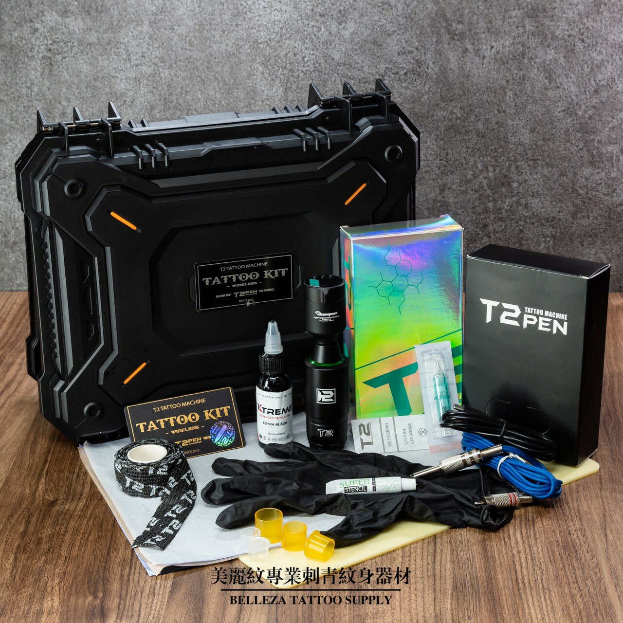 最新的「T2-TATTOO-KIT」新手套裝-無線，有線胖小子筆形機新手套裝