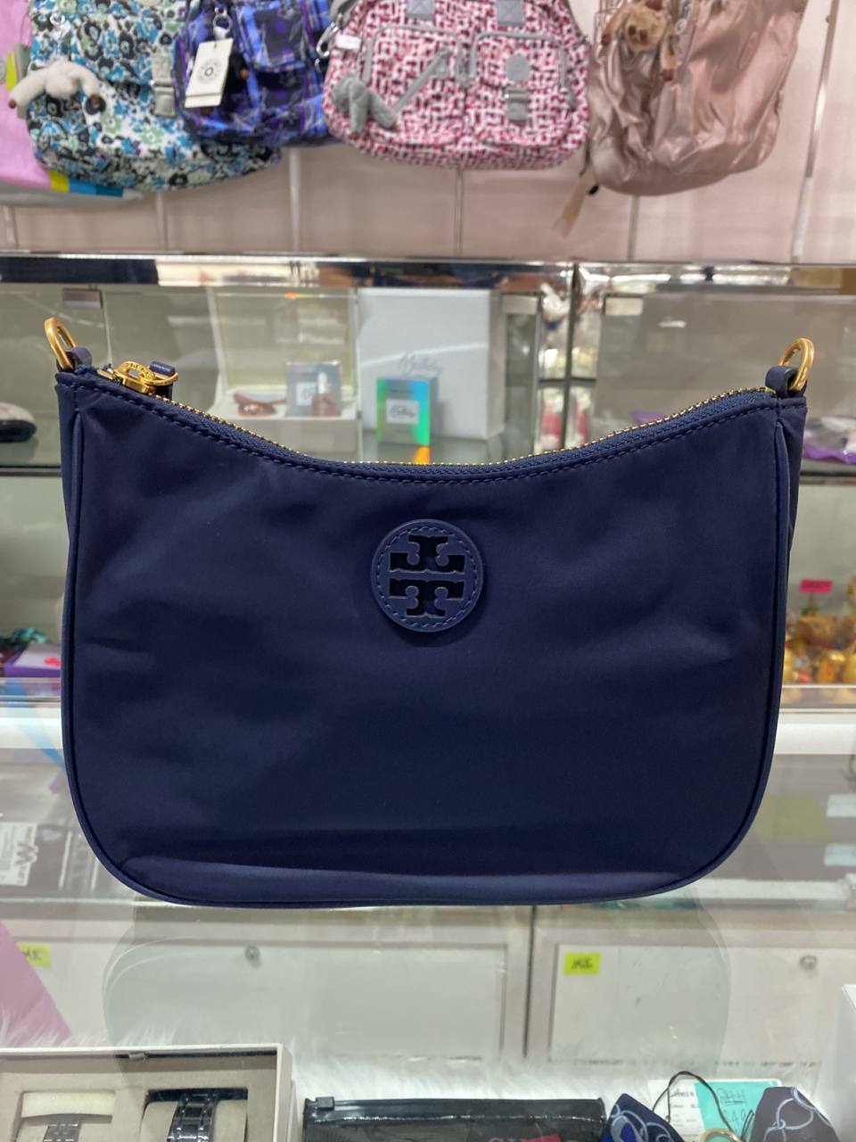 [S] TORY BURCH NYLON WEB CONVERTIBLE CROSSBODY, TORY NAVY, 88370-405 (STB152)
